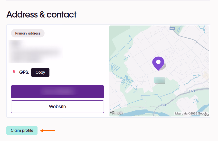 The “Claim profile” button below the Address & contact block